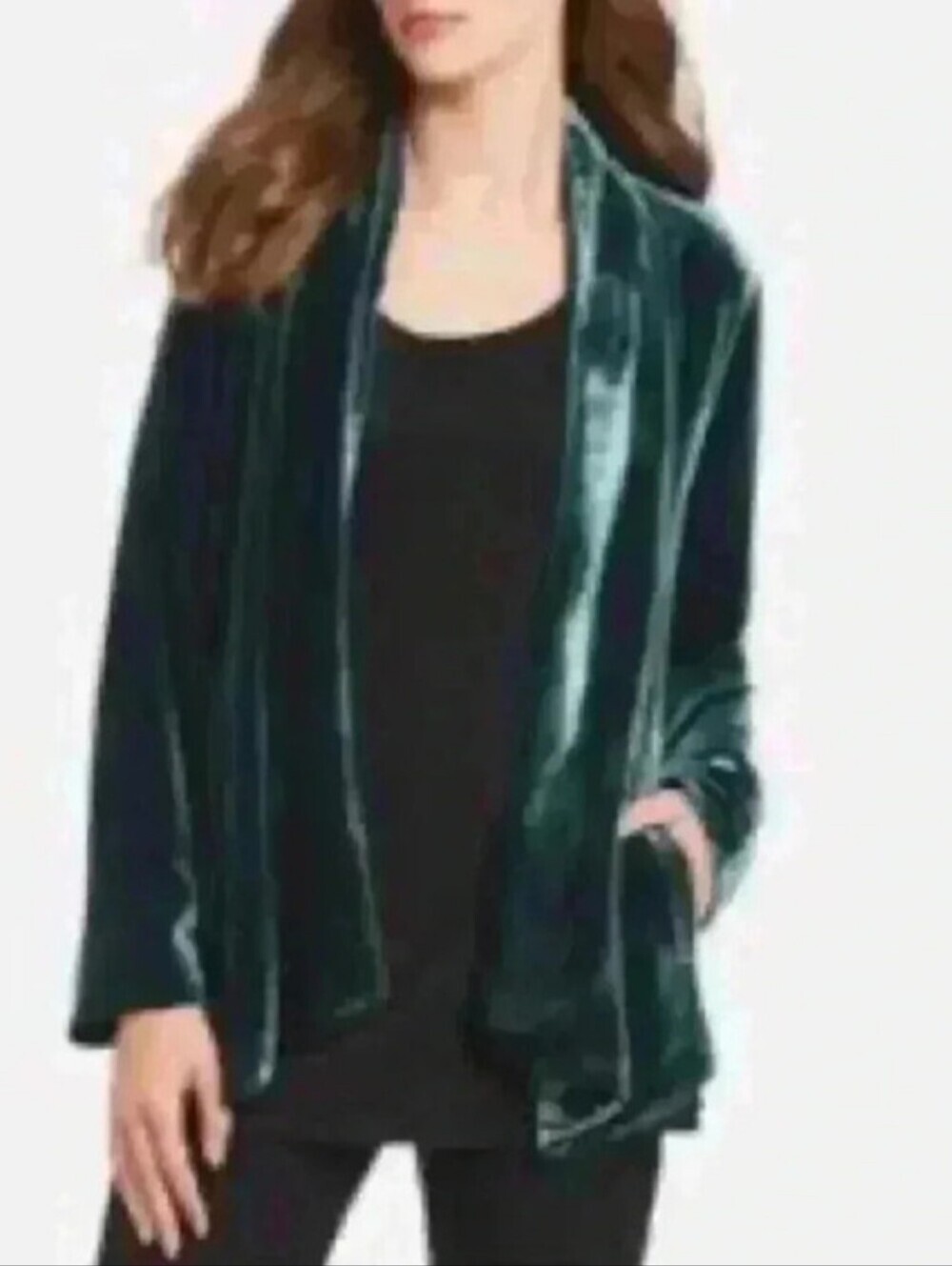 Eileen Fisher Woman Pine Green Velvet Open Jacket Size 2X Silk Blend